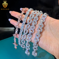 Bracelet HipHop VVS1 Moissanite Iced Out en Argent Sterling 925, Chaîne à Maillons, Bracelets Chaîne Moissanite, Testeur de Diamant Inclus avec Certificat GRA