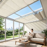 Parasol télescopique intelligent électrique en tissu avec structure métallique isolée pour véranda, patio et jardin de villa extérieure