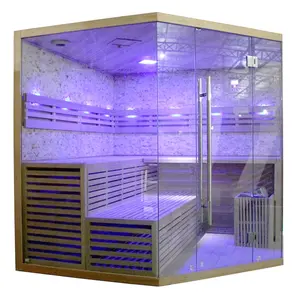 Top Selling 6 Person Family Use Solid Wood Traditional Ozone Bunk Sauna Spa with 6KW Sauna Stove