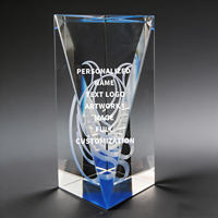 Trofeo de Cristal Personalizado Neelpure 178212 con Borde Azul y Prisma Alto, con Patrón Grabado con Láser