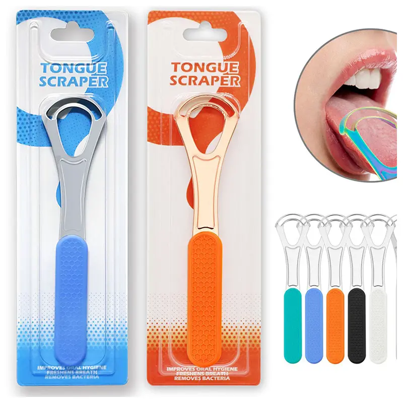 Cardboard Packing Double Layer Tongue Cleaning Dental Fresh Cleaning Oral Care Tongue Scraper Cleaner Stainless Steel
