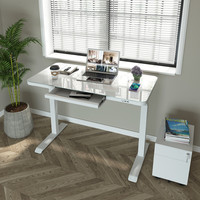 Pied carré nouveau modèle double moteur avec tiroir caché enfants serrure charge sans fil dessus de table en verre bureau réglable en hauteur