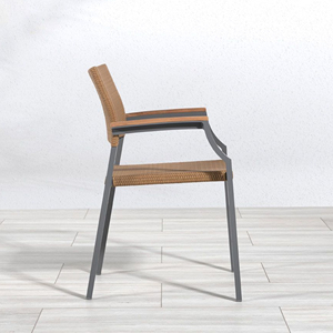 Sedie da Giardino Impilabili in Alluminio e Vimini con Braccioli, Poltrona da Pranzo per Esterni con Rattan - Meli - Product Image 3