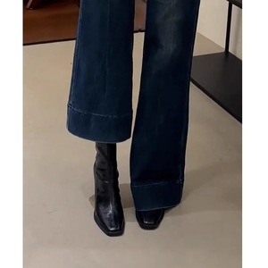 Bottines noires en cuir pour femmes, à talon carré épais, avec chaussette élastique, pour usage quotidien décontracté, vente en gros - Product Image 6