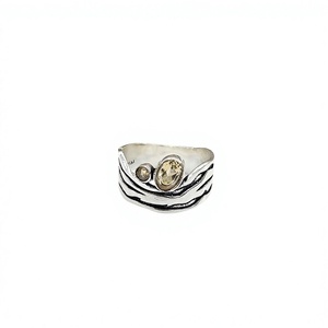 Modern Handmade Wave Pattern <b>Ring</b> in 925 Sterling Silver with Dual <b>Citrine</b> Gemstone Design Jewelry Collection - Product Image 1