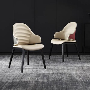 Chaises de restaurant en cuir beige au design moderne pour salle à manger scolaire Ensemble de chaises de table pour hôtel et café Meubles pour salon - Product Image 6