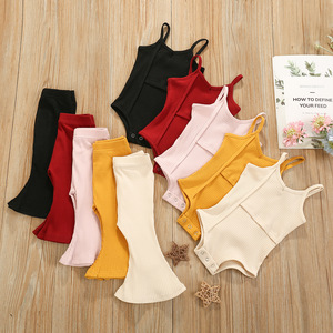 P203049 Nouveau style de vêtements pour bébés filles, combinaison en tissu uni + pantalon à volants pour bébés, ensemble de 2 pièces, ensemble de vêtements pour filles - Product Image 1
