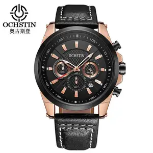 OCHSTIN 065 jam tangan kuarsa pria terbaru mewah harga rendah tali kulit asli 24 jam jam jam kalender chronometer duduk