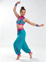 Tenue de danse à paillettes pour filles/femmes, ensemble deux pièces, haut court sans manches, pantalon harem, costume de gymnastique pour compétition sur scène