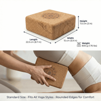 Bloque de Yoga de Corcho de Alta Densidad Premium - Antideslizante, Ecológico, con Patrón de Mandala, Soporte para Estudio de Yoga