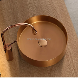 AMAXO rotondo 304 <span class=keywords><strong>acciaio</strong></span> inossidabile lavaggio oro sopra il controsoffitto a casa ristorante Hotel <span class=keywords><strong>bagno</strong></span> lavandini - Product Image 6