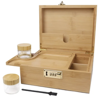 Grande boîte de rangement en bambou avec plateau roulant et 3 bocaux Boîte de rangement pour herbes et accessoires pour fumeurs pour briquets