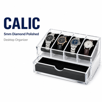 Support de Présentation de Montres en Acrylique CALIC pour Bureau, 4 Emplacements avec Compartiment de Rangement et Coussin en Velours, OEM ODM