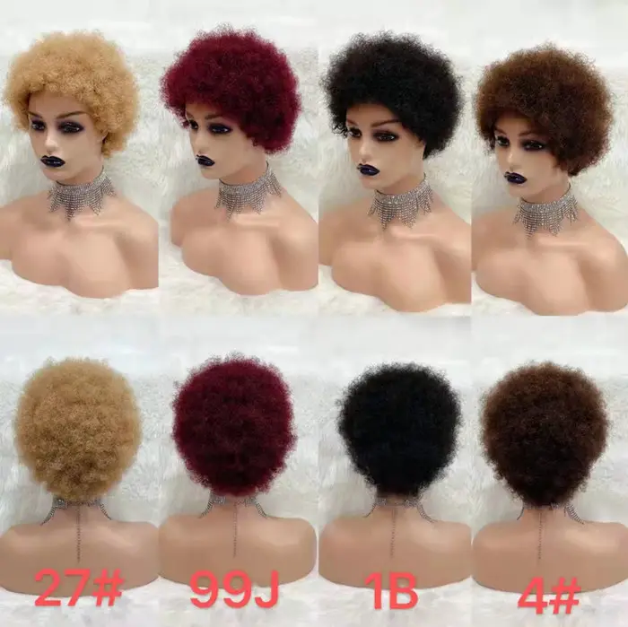 Letsfly Afro Curly Wigs Non Lace Machine Made Good Quality Cheap Wholesale Human Hair Wigs 10Pcs/lot Free Shipping