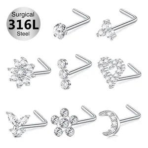 Toposh papillon nouveau Design fleur coeur en acier inoxydable 316L clou doré septum anneaux de nez pour les femmes piercing au nez percé ensemble