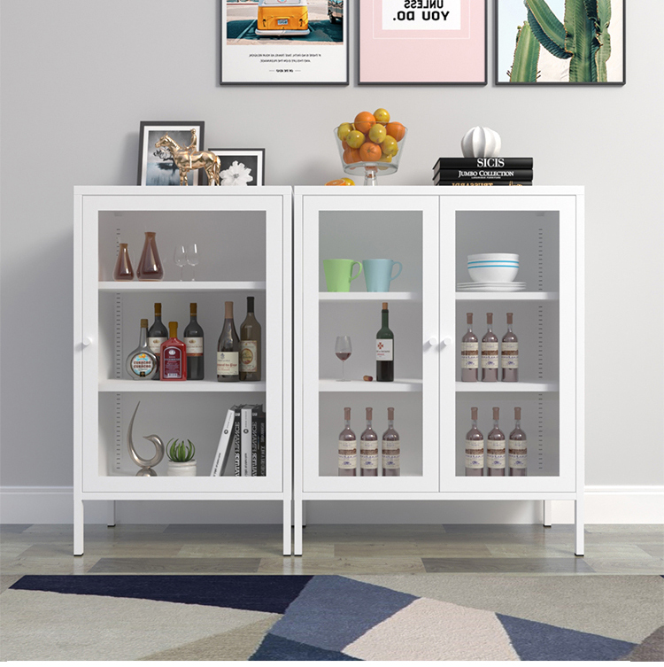 Home Furniture Living Room Cabinets 2 Mesh Door Storage Cabinet With Stand Feet