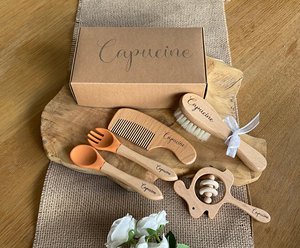 Kaiyue-Juego de Vajilla de Silicona Natural de Madera de Haya Ecológica para Recién Nacido, Mini <span class=keywords><strong>Cepillo</strong></span> de Lana con Logotipo Personalizable - Product Image 3