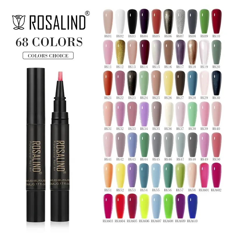 ROSALIND oem private label custom logo nail art 5ml pure color uv/led nail gel pen soak off gel nail polish for wholesale