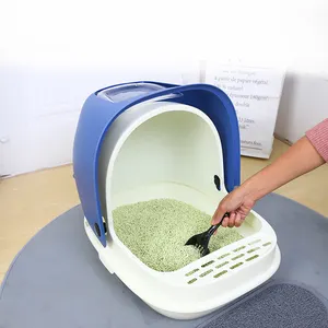 Kleiner Katzenklo-Boxen aus Kunststoff mit Klappdeckel, vollständig geschlossen, spritzwassergeschützt, rund, mit einfacher Reinigungsfunktion - Product Image 1