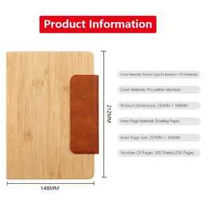 Premium Bamboo Wood A5 Business Notebook Custom Engraved Office Notepad Luxe Fabric Cover Magnetic - Product Image 4