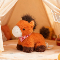 Peluche cheval orange portable avec écharpe à carreaux, jouet en peluche doux et compressible pour la décoration de bureau