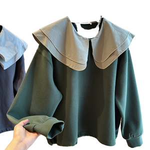 Sudaderas informales de otoño y primavera para mujer, jersey de cuello de doble capa personalizado, diseño de cordón inferior con volantes, sensación holgada corta - Product Image 4