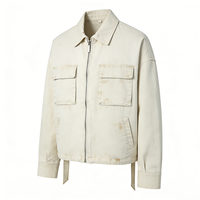 Veste de travail en toile personnalisée pour homme, imperméable, coupe-vent, respirante, style vintage, coupe ample, fermeture éclair sur le devant, col rabattable, poche utilitaire