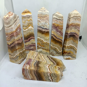 Tour de cristal d'agate Crazy Lace jaune naturelle, pointe de pierre précieuse polie, cristal de guérison, méditation, décoration intérieure, Feng Shui, cadeau Rais - Product Image 1