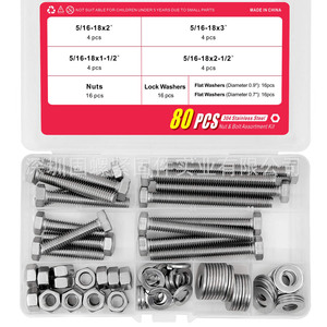 Stainless Steel Hex Bolt Set 3/8-16x2 3/8-16x3 3/8-16x1-1/2 3/8-16x2-1/2 Nuts Washers Assortment Kit 40 Pcs - Product Image 2