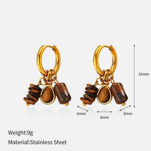 Aretes <span class=keywords><strong>de</strong></span> Aro CAIOOCHE <span class=keywords><strong>de</strong></span> Moda, Acero Inoxidable 304, Chapados en <span class=keywords><strong>Oro</strong></span> <span class=keywords><strong>de</strong></span> 18k, con Piedra Natural Ojo <span class=keywords><strong>de</strong></span> Tigre, Precio al por Mayor - Product Image 3