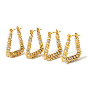Pendientes Geométricos Trapezoidales Chapados en Oro de 18k con Diamantes, Pendientes de Acero Inoxidable para Uso Diario de Mujer TE6589 - Product Image 5