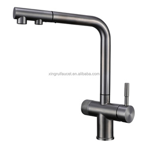 <strong>Commercial</strong> Single-Hole Pull Out <strong>Faucet</strong> with Dual Handles Filter Spout for Hot/Cold/Pure Water in Restaurant Kitchens - Product Image 1