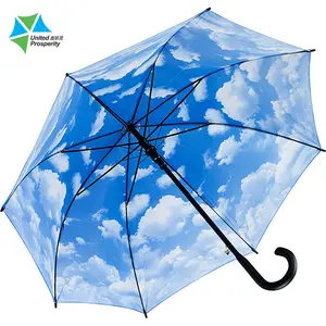 Blauwe Hemel Witte Ontwerp Zonnige Regen Rechte Paraplu