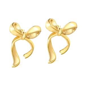 Pendientes de Acero Inoxidable con Nudo de Mariposa Irregular de Alta Calidad, Joyería Chapada en Oro de 18k, Lindos Pendientes con Lazo de Cinta - Product Image 2