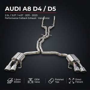 Sistema de Escape SS304 para <span class=keywords><strong>Audi</strong></span> <span class=keywords><strong>A8</strong></span> D4/D5 2.5L/3.0T/4.0T 2011-2023, Tubo de Escape de Acero Inoxidable con Válvula OEM - Product Image 1