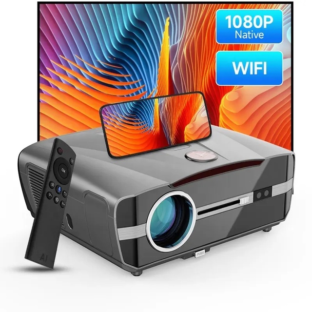Full HD 4K Smart Projector with Android 9 OS LED Lamp Portable Design for Home Cinema & Business Use