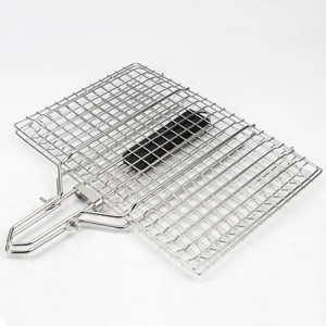 Portable BBQ Grilling <strong>Basket</strong> 430 Stainless Steel Vegetable BBQ <strong>Grill</strong> Net with Removable Wooden Handle - Product Image 4
