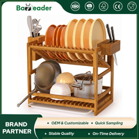 Égouttoir à vaisselle multifonctionnel en bambou carbonisé foncé, écologique et léger, avec support à couteaux, pour cuisine