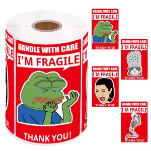 Etiqueta de Envío Frágil <span class=keywords><strong>3x2</strong></span>, Adhesivo de Cuidado, Meme Cry, para Caja de Mudanza, Paquete, Entrega, Señalización, Calcomanía, Rollo de Papel - Product Image 1