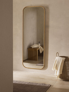 Factory Custom Carved <strong>Oak</strong> Wooden <strong>Mirror</strong> <strong>Rounded</strong> Rectangle Wave Edge Floor <strong>Mirror</strong> for Home Decor - Product Image 2