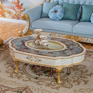 Elegante Juego de Sofás Neoclásicos de Madera Maciza con Hojas de Oro, Sillones Azul Claro Tallados al Estilo Turco, Muebles de Decoración de Lujo para Mansiones - Product Image 4