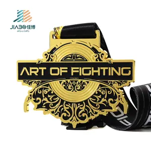 Personalized Gold Plated Enamel Metal Zinc Alloy Fighting Game Medal Jiu Jitsu Wrestling Medals With With Ribbon Lanyard