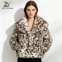 Veste en fausse fourrure moelleuse à imprimé léopard blanc vintage Zeyu pour femmes, manteau court chaud d'hiver tendance, manteaux en fausse fourrure écologiques pour femmes ODM