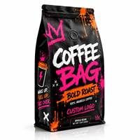 Sachet de café style graffiti imprimé sur mesure, pochette d'emballage de café audacieuse, sac créatif pour grains de café pour l'emballage de détail