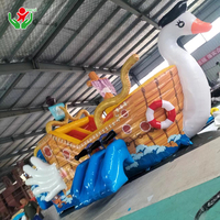 Tobogán Acuático Inflable Pirata Ladrón Volador, Castillo Pirata con Piscina de Chapoteo, PVC Resistente para Niños, Alquiler para Fiestas de Carnaval