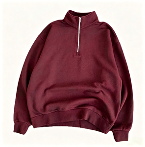 Felpa Oversize con Mezza Zip Stile <span class=keywords><strong>Rock</strong></span>, Stampa Grafica Vintage <span class=keywords><strong>Rock</strong></span>, Cotone Bordeaux Lavato, Marca Kornit DTG - Product Image 2