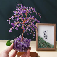 Arbre en cristal d'améthyste naturelle artisanal avec copeaux de cristal et base en résine, pour la guérison et la prospérité