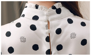 <span class=keywords><strong>Camicia</strong></span> di chiffon autunno di grandi dimensioni a maniche lunghe <span class=keywords><strong>camicia</strong></span> a pois <span class=keywords><strong>senza</strong></span> volant Casual <span class=keywords><strong>colletto</strong></span> in piedi top da <span class=keywords><strong>donna</strong></span> - Product Image 3