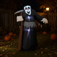 Figurine classique du Grim Reaper en robe noire tenant une faucille, design auto-gonflant, une décoration de jardin emblématique pour Halloween