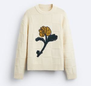 Pull en tricot à fleurs en coton personnalisé à col rond et à manches longues Pull jacquard en tricot pour hommes - Product Image 6